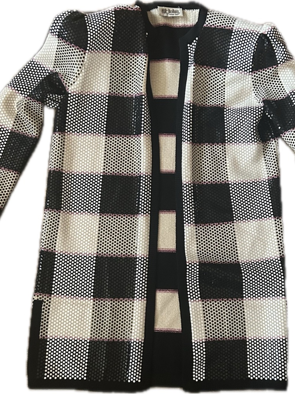 St. John Black and White Checker Knit Cardigan